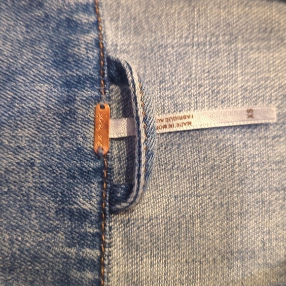 Free People Trucker Colorblock crop denim Jeans Jacket Boho Rumors Denim sz XS - Picture 2 of 9